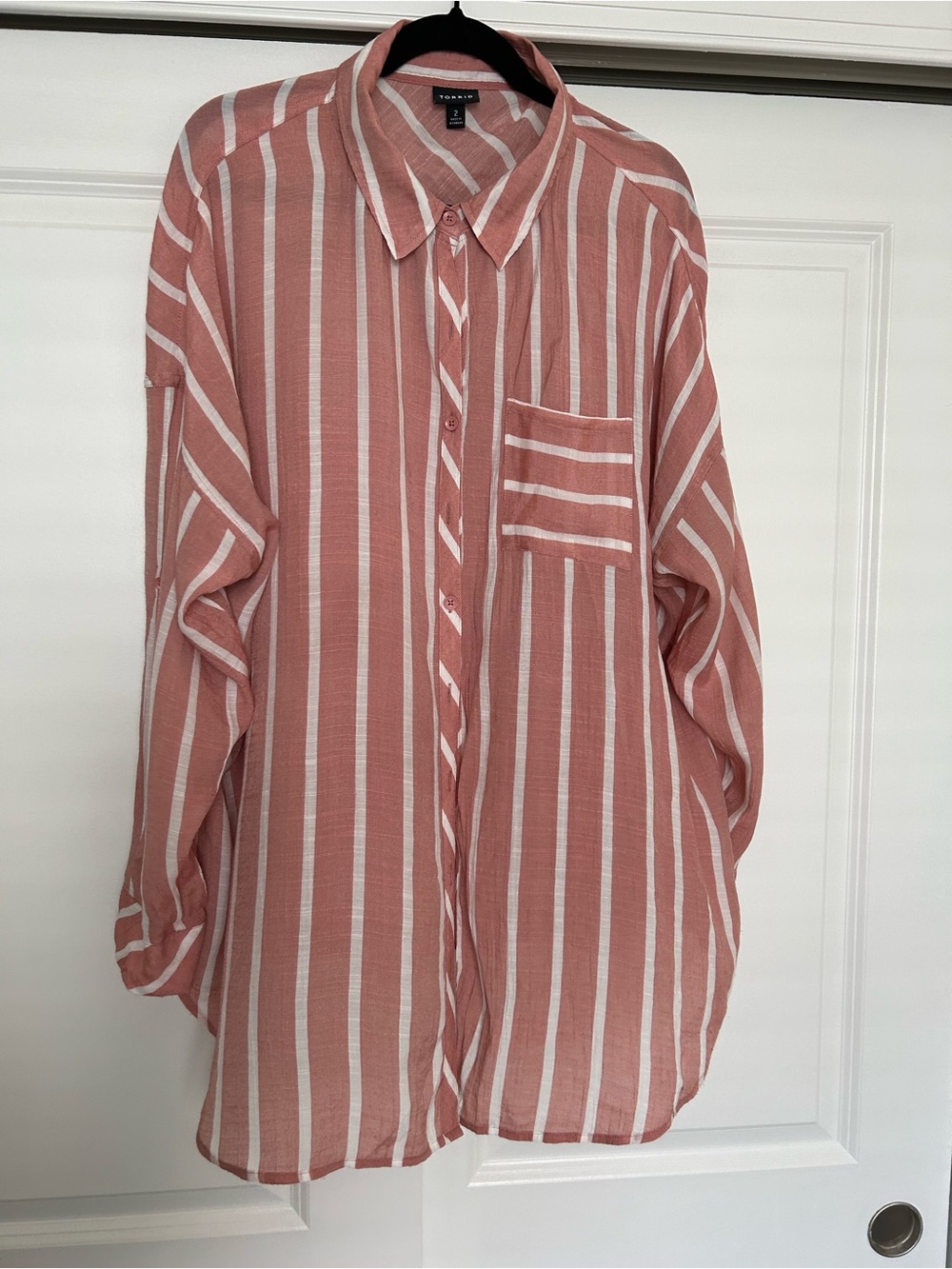 torrid Striped Button-Up Shirt - Dusty Pink & White